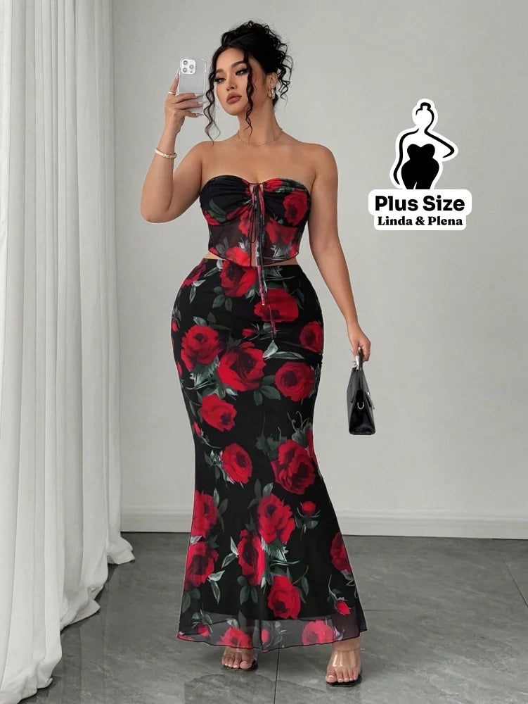 Conjunto Tomara Que Caia Estampado Com Saia Longa Plus Size Conjunto Tomara Que Caia Estampado Com Saia Longa Plus Size