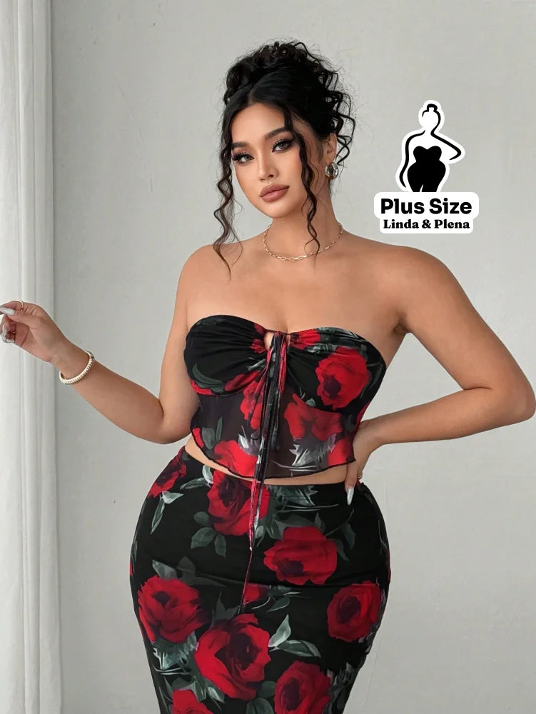 Conjunto Tomara Que Caia Estampado Com Saia Longa Plus Size Conjunto Tomara Que Caia Estampado Com Saia Longa Plus Size