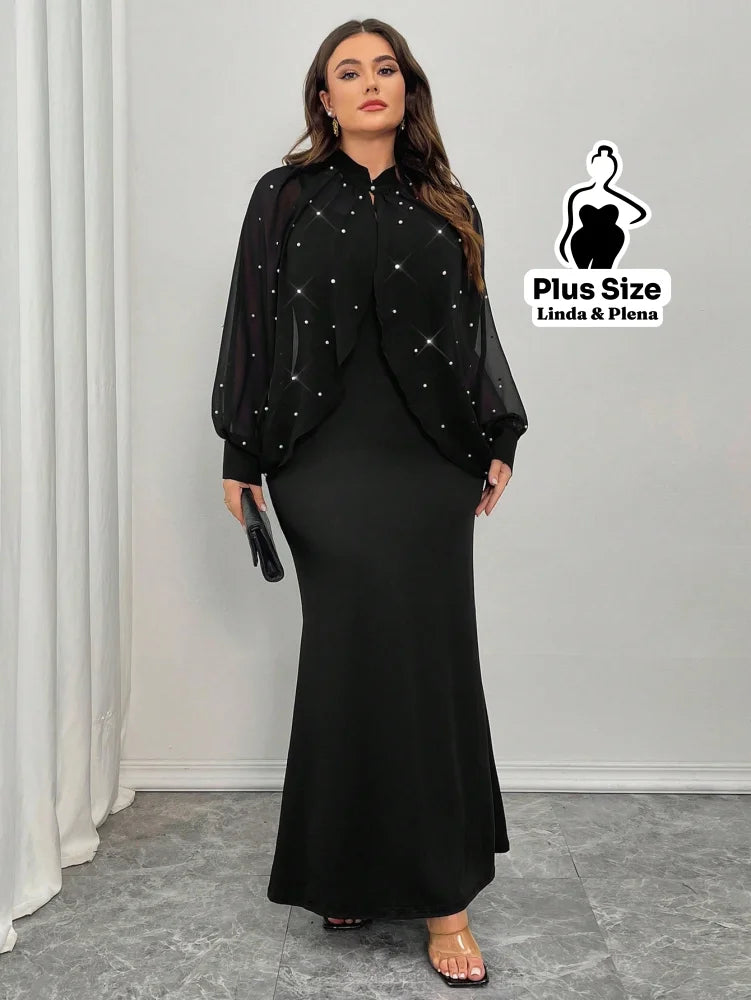 Conjunto Tule Brilhante Com Mangas Bufantes E Saia Plus Size Conjunto Tule Brilhante Com Mangas Bufantes E Saia Plus