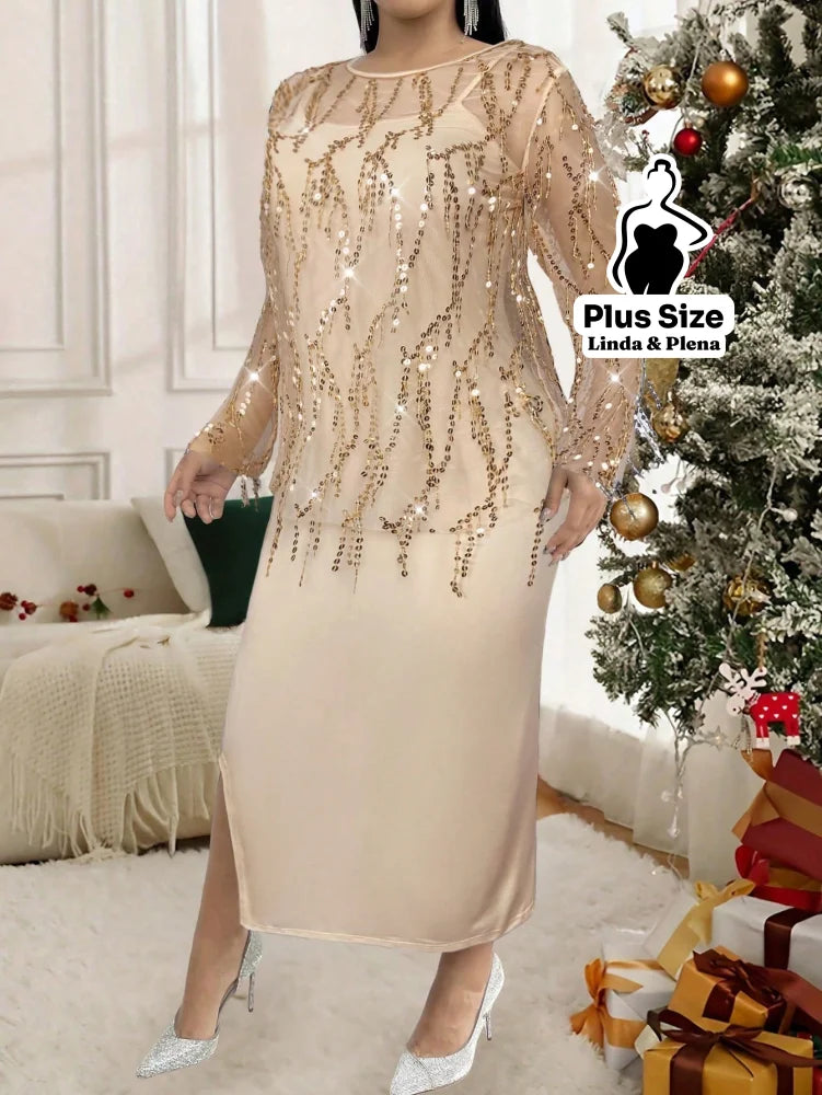 Conjunto Vestido Fenda Lateral Com Tule Bordado Plus Size Conjunto Vestido Fenda Lateral Com Tule Bordado Plus Size