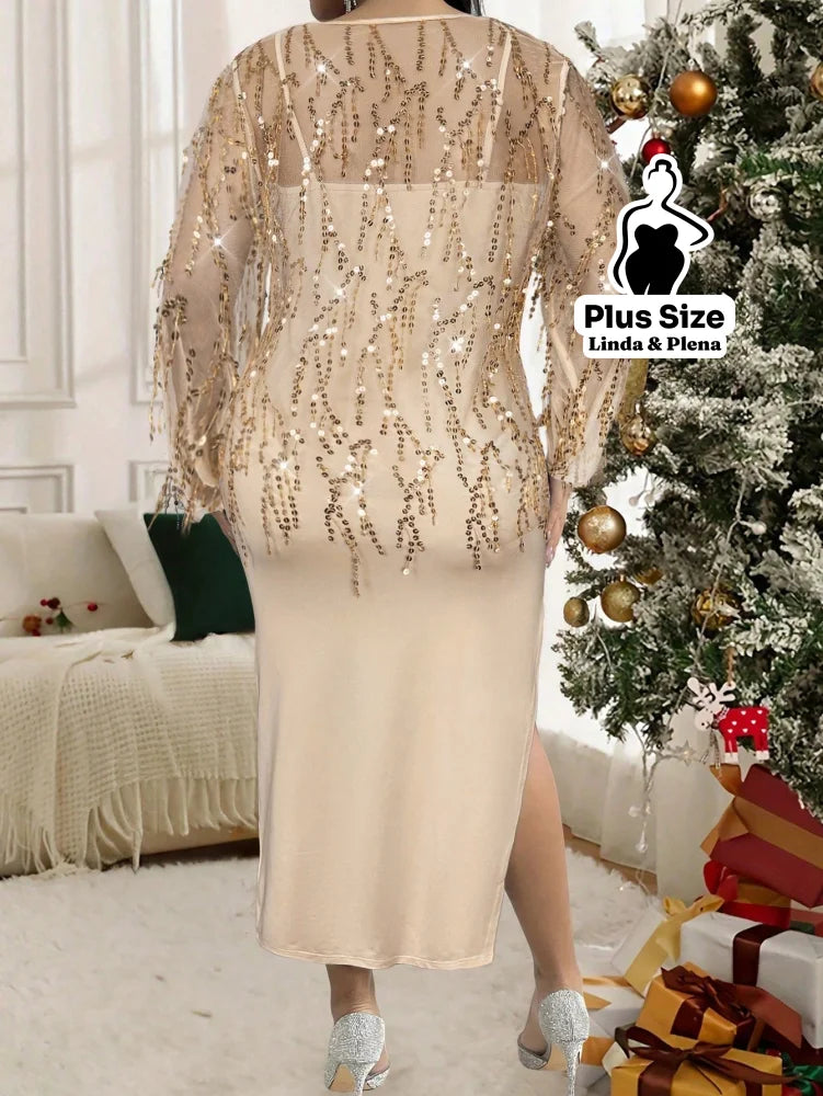 Conjunto Vestido Fenda Lateral Com Tule Bordado Plus Size Conjunto Vestido Fenda Lateral Com Tule Bordado Plus Size