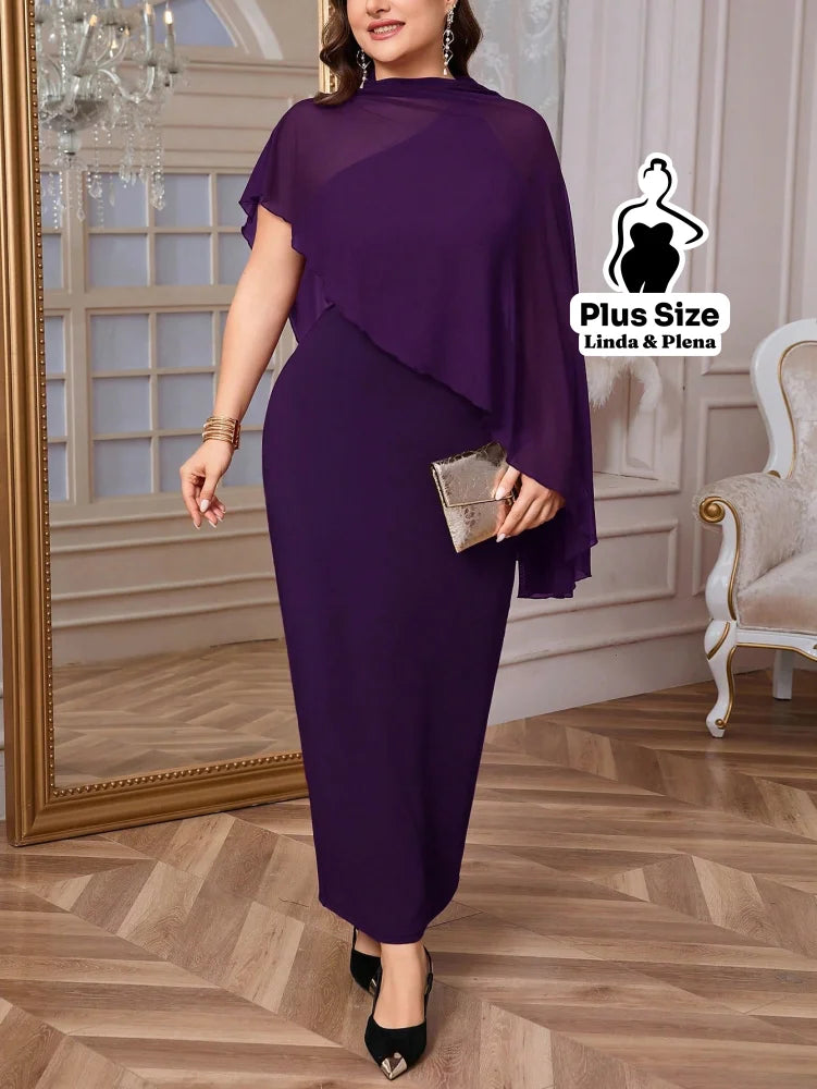 Conjunto Vestido Longo Com Capa Assimétrica Plus Size Conjunto Vestido Longo Com Capa Assimétrica Plus Size