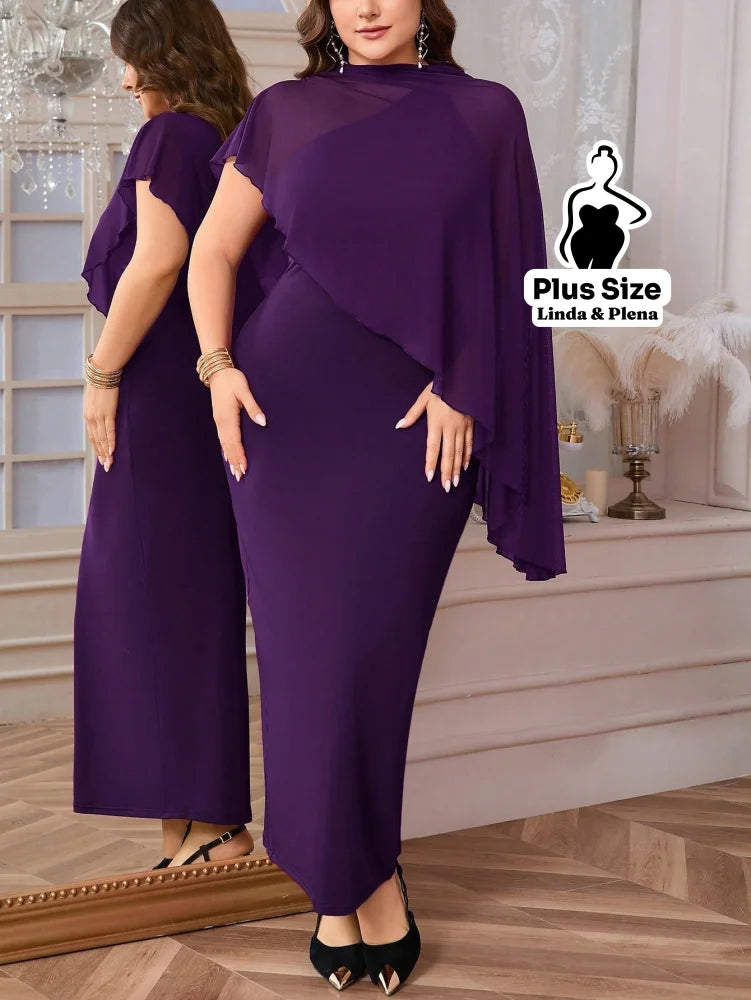 Conjunto Vestido Longo Com Capa Assimétrica Plus Size Conjunto Vestido Longo Com Capa Assimétrica Plus Size