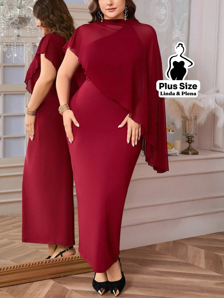 Conjunto Vestido Longo Com Capa Assimétrica Plus Size Conjunto Vestido Longo Com Capa Assimétrica Plus Size