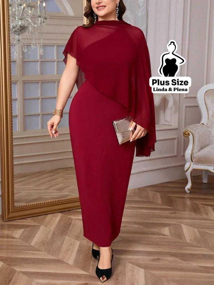 Conjunto Vestido Longo Com Capa Assimétrica Plus Size Conjunto Vestido Longo Com Capa Assimétrica Plus Size