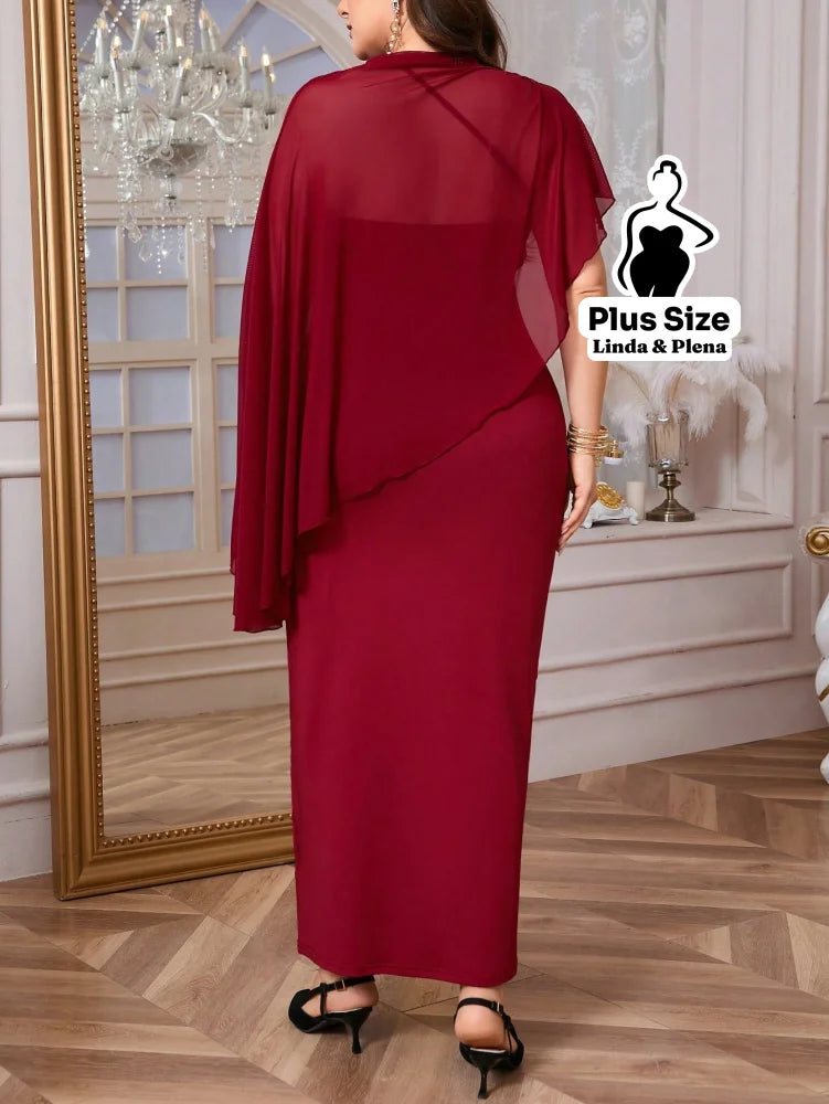 Conjunto Vestido Longo Com Capa Assimétrica Plus Size Conjunto Vestido Longo Com Capa Assimétrica Plus Size