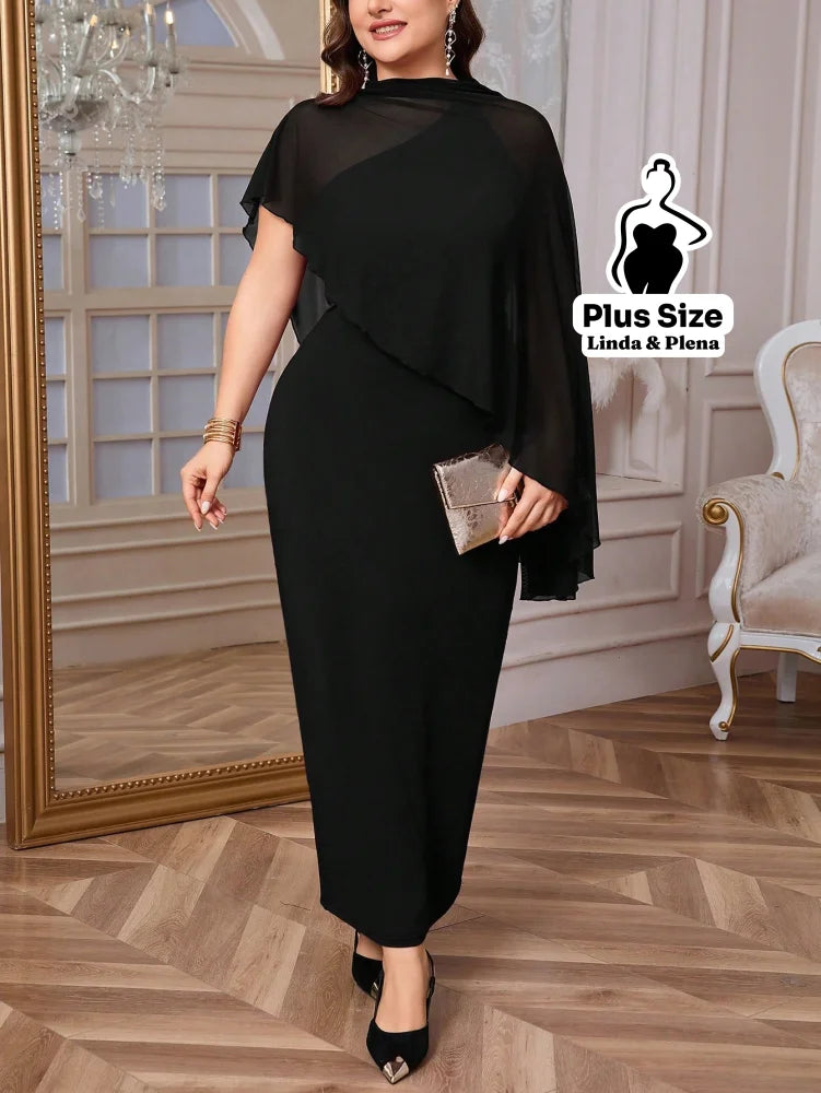 Conjunto Vestido Longo Com Capa Assimétrica Plus Size Conjunto Vestido Longo Com Capa Assimétrica Plus Size