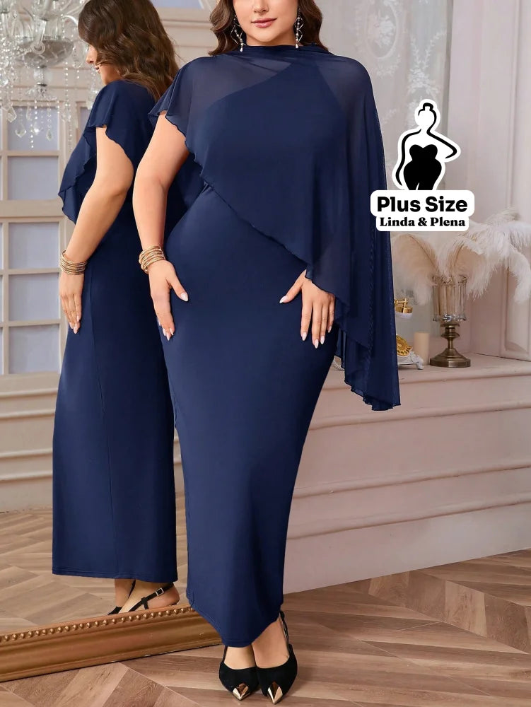 Conjunto Vestido Longo Com Capa Assimétrica Plus Size Conjunto Vestido Longo Com Capa Assimétrica Plus Size