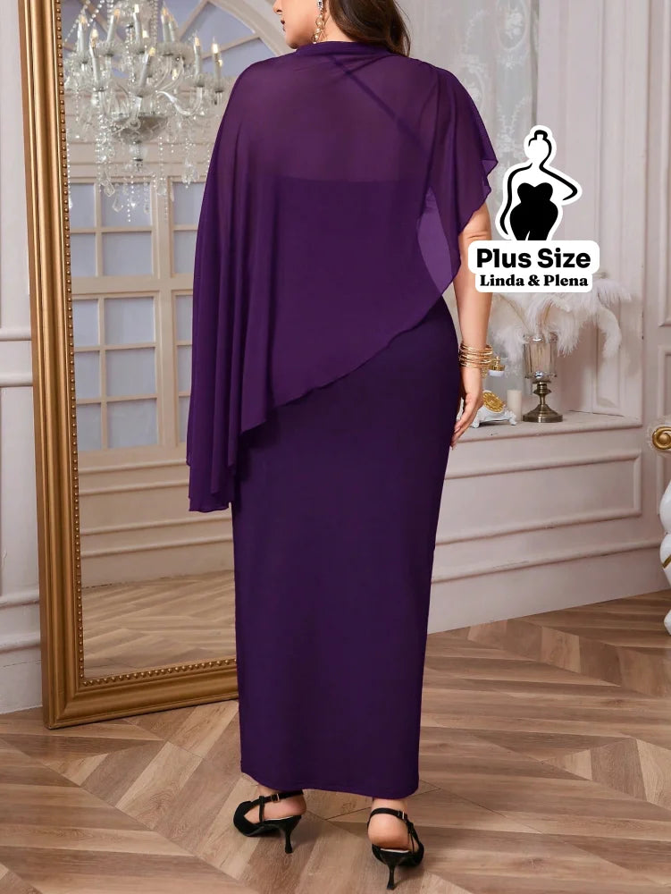 Conjunto Vestido Longo Com Capa Assimétrica Plus Size Conjunto Vestido Longo Com Capa Assimétrica Plus Size