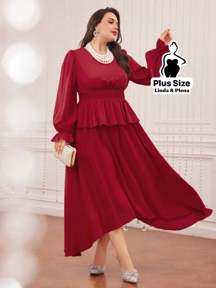 Conjunto Vestido Midi Com Babado E Manga Longa Plus Size Conjunto Vestido Midi Com Babado E Manga Longa Plus Size