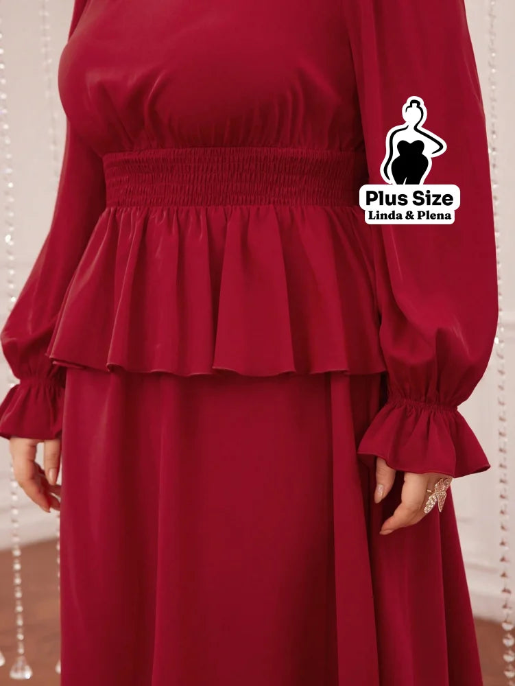 Conjunto Vestido Midi Com Babado E Manga Longa Plus Size Conjunto Vestido Midi Com Babado E Manga Longa Plus Size