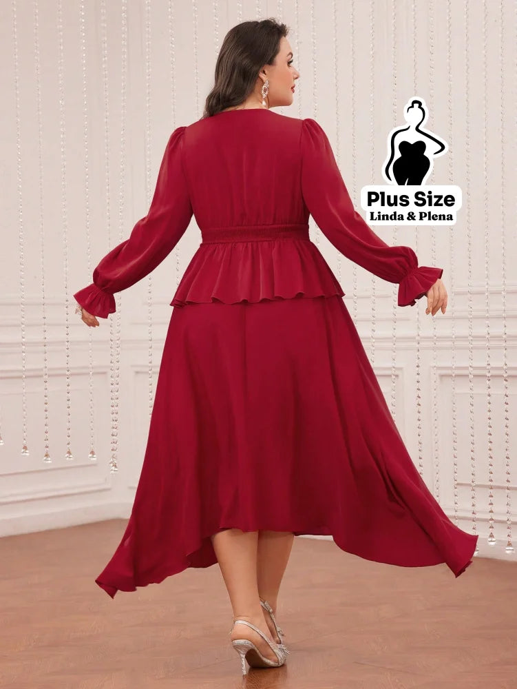 Conjunto Vestido Midi Com Babado E Manga Longa Plus Size Conjunto Vestido Midi Com Babado E Manga Longa Plus Size