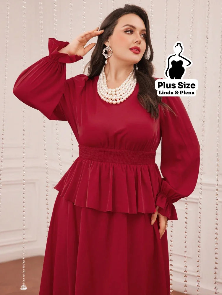 Conjunto Vestido Midi Com Babado E Manga Longa Plus Size Conjunto Vestido Midi Com Babado E Manga Longa Plus Size
