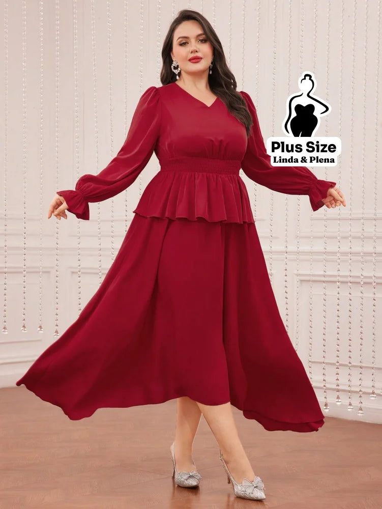 Conjunto Vestido Midi Com Babado E Manga Longa Plus Size G Conjunto Vestido Midi Com Babado E Manga Longa Plus Size
