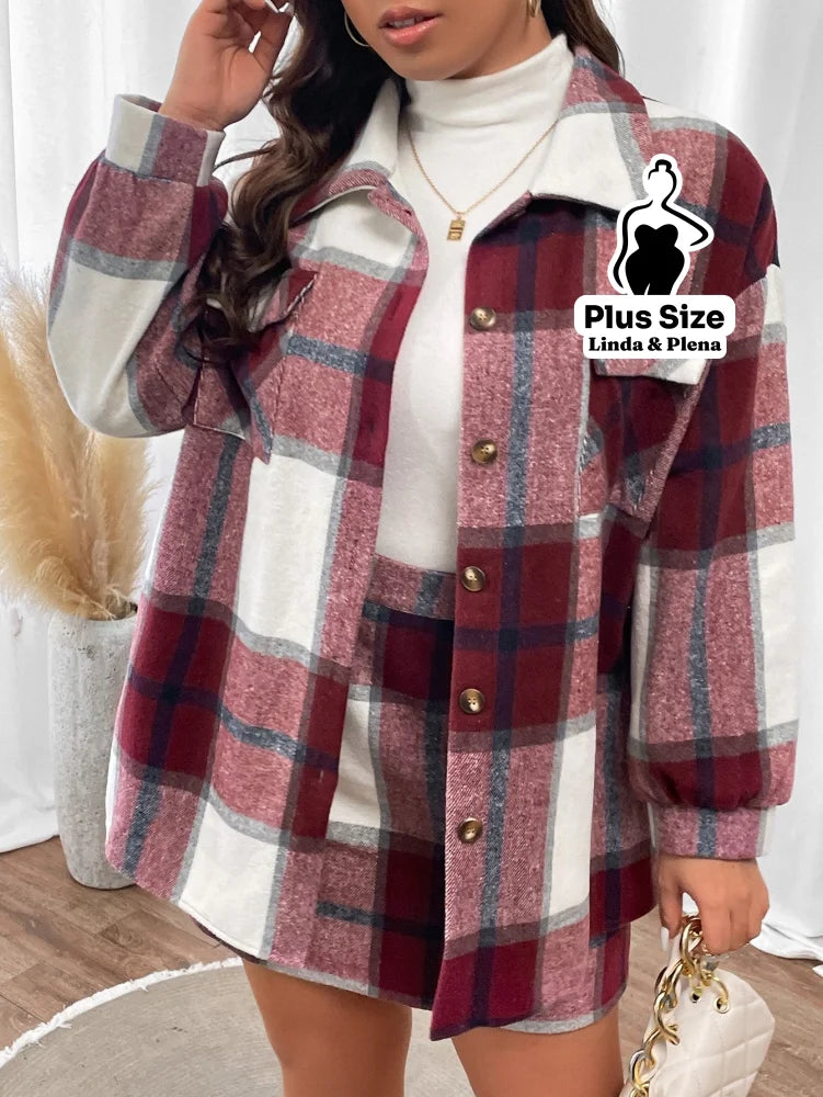 Conjunto Xadrez Com Camisa Longa E Saia Justa Plus Size Conjunto Xadrez Com Camisa Longa E Saia Justa Plus Size