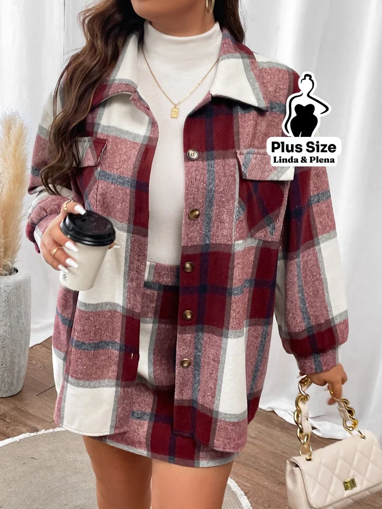 Conjunto Xadrez Com Camisa Longa E Saia Justa Plus Size Conjunto Xadrez Com Camisa Longa E Saia Justa Plus Size