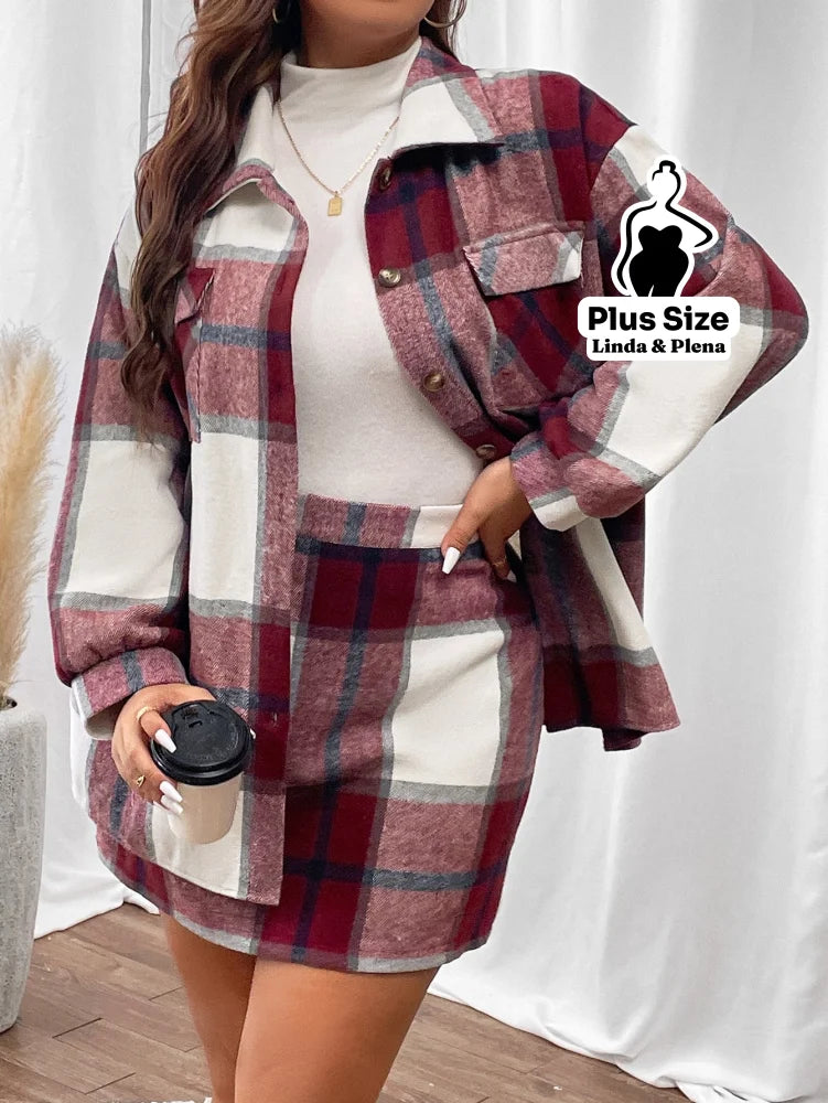 Conjunto Xadrez Com Camisa Longa E Saia Justa Plus Size Conjunto Xadrez Com Camisa Longa E Saia Justa Plus Size