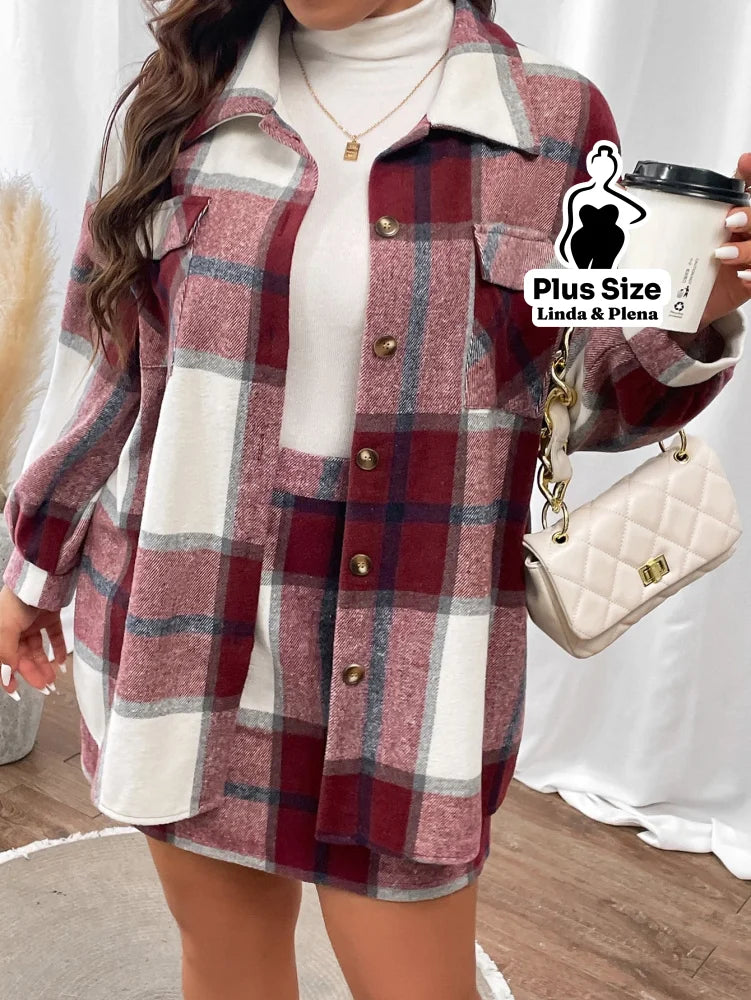 Conjunto Xadrez Com Camisa Longa E Saia Justa Plus Size Conjunto Xadrez Com Camisa Longa E Saia Justa Plus Size