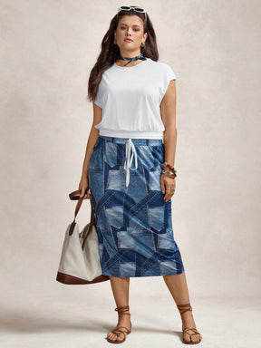 Conjunto Listrado com Blusa Coração e Saia Midi Plus Size