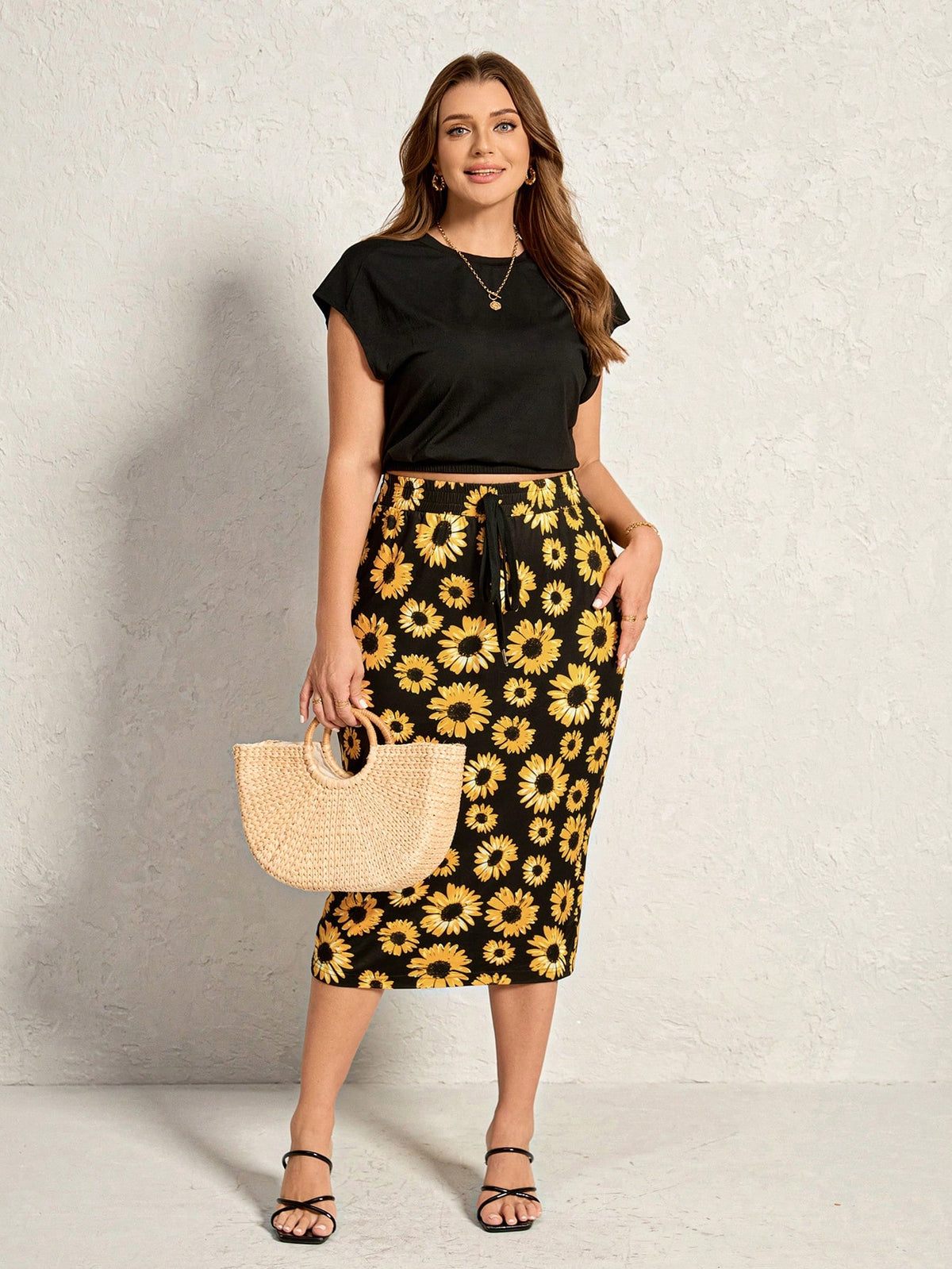 Conjunto Blusa Regata Canelada Com Saia Midi Plus Size