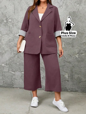 Conjunto Alfaiataria com Blazer e Calça de Amarração Plus Size Conjunto Alfaiataria com Blazer e Calça de Amarração