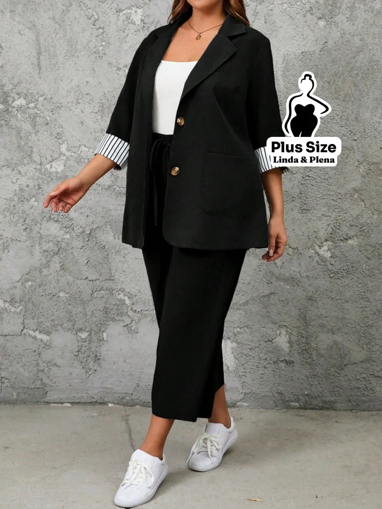Conjunto Alfaiataria com Blazer e Calça de Amarração Plus Size Preto / G Conjunto Alfaiataria com Blazer e Calça de