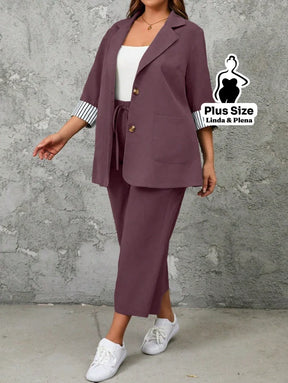 Conjunto Alfaiataria com Blazer e Calça de Amarração Plus Size Violeta / G Conjunto Alfaiataria com Blazer e Calça de