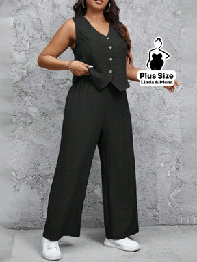 Conjunto Alfaiataria com Colete e Calça Solta Plus Size Conjunto Alfaiataria com Colete e Calça Solta Plus Size