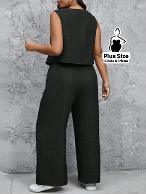 Conjunto Alfaiataria com Colete e Calça Solta Plus Size Conjunto Alfaiataria com Colete e Calça Solta Plus Size