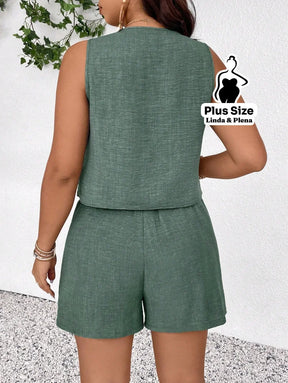 Conjunto Alfaiataria com Colete Social e Shorts Plus Size Conjunto Alfaiataria com Colete Social e Shorts Plus Size