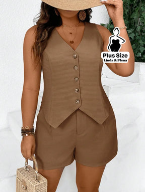 Conjunto Alfaiataria com Colete Social e Shorts Plus Size Conjunto Alfaiataria com Colete Social e Shorts Plus Size