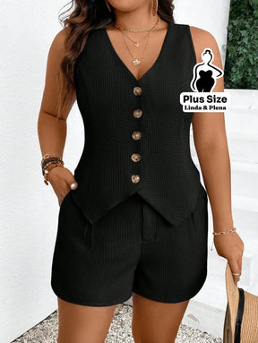 Conjunto Alfaiataria com Colete Social e Shorts Plus Size Preto / G Conjunto Alfaiataria com Colete Social e Shorts