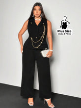 Conjunto Alfaiataria Sem Manga Com Corrente E Calça Plus Size G Conjunto Alfaiataria Sem Manga Com Corrente E Calça