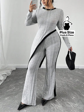 Conjunto Assimétrico Metalizado Com Calça Reta Plus Size Conjunto Assimétrico Metalizado Com Calça Reta Plus Size