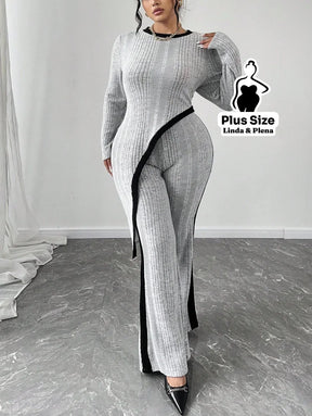 Conjunto Assimétrico Metalizado Com Calça Reta Plus Size Conjunto Assimétrico Metalizado Com Calça Reta Plus Size