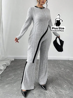 Conjunto Assimétrico Metalizado Com Calça Reta Plus Size Conjunto Assimétrico Metalizado Com Calça Reta Plus Size