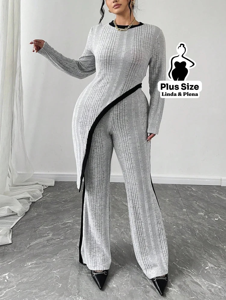 Conjunto Assimétrico Metalizado Com Calça Reta Plus Size G Conjunto Assimétrico Metalizado Com Calça Reta Plus Size
