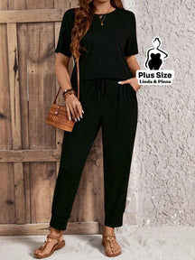 Conjunto Básico Conforto Com Calça Jogger Plus Size Preto / G Conjunto Básico Conforto Com Calça Jogger Plus Size