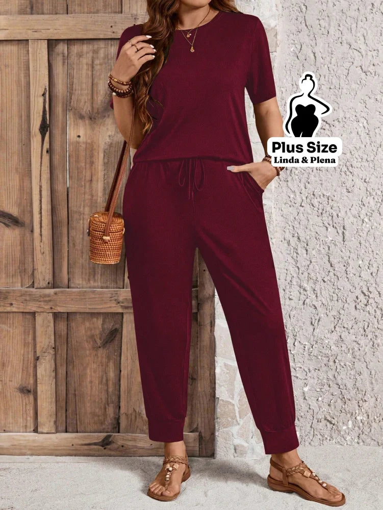 Conjunto Básico Conforto Com Calça Jogger Plus Size Vinho / G Conjunto Básico Conforto Com Calça Jogger Plus Size