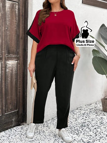 Conjunto Bicolor com Blusa Solta e Calça Reta Plus Size Fúcsia / G Conjunto Bicolor com Blusa Solta e Calça Reta Plus