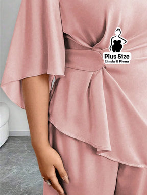 Conjunto Blusa Assimétrica Com Faixa E Calça Solta Plus Size Conjunto Blusa Assimétrica Com Faixa E Calça Solta Plus