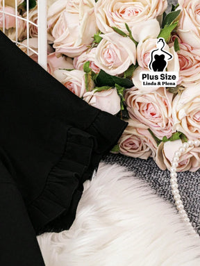Conjunto Blusa Com Babados E Saia Midi Estampada Plus Size Conjunto Blusa Com Babados E Saia Midi Estampada Plus Size