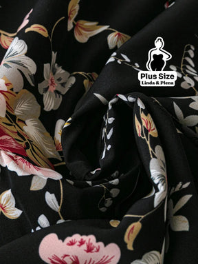 Conjunto Blusa Com Babados E Saia Midi Estampada Plus Size Conjunto Blusa Com Babados E Saia Midi Estampada Plus Size