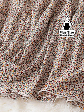 Conjunto Blusa Com Babados E Saia Midi Estampada Plus Size Conjunto Blusa Com Babados E Saia Midi Estampada Plus Size