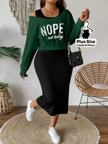 Conjunto Blusa Cropped Manga Longa E Saia Midi Plus Size Verde / G Conjunto Blusa Cropped Manga Longa E Saia Midi Plus