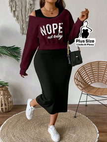 Conjunto Blusa Cropped Manga Longa E Saia Midi Plus Size Vinho / G Conjunto Blusa Cropped Manga Longa E Saia Midi Plus