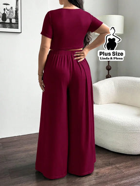 Conjunto Blusa Justa E Calça Pantalona Solta Plus Size Conjunto Blusa Justa E Calça Pantalona Solta Plus Size