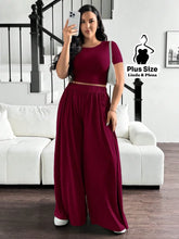 Conjunto Blusa Justa E Calça Pantalona Solta Plus Size Vinho / G Conjunto Blusa Justa E Calça Pantalona Solta Plus Size