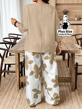 Conjunto Blusa Manga 3 4 Botões Pantalona Estampada Plus Size Conjunto Blusa Manga 3 4 Botões Pantalona Estampada Plus