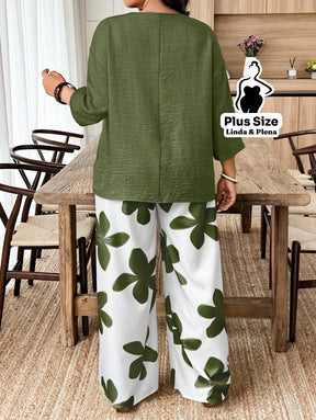 Conjunto Blusa Manga 3 4 Botões Pantalona Estampada Plus Size Conjunto Blusa Manga 3 4 Botões Pantalona Estampada Plus